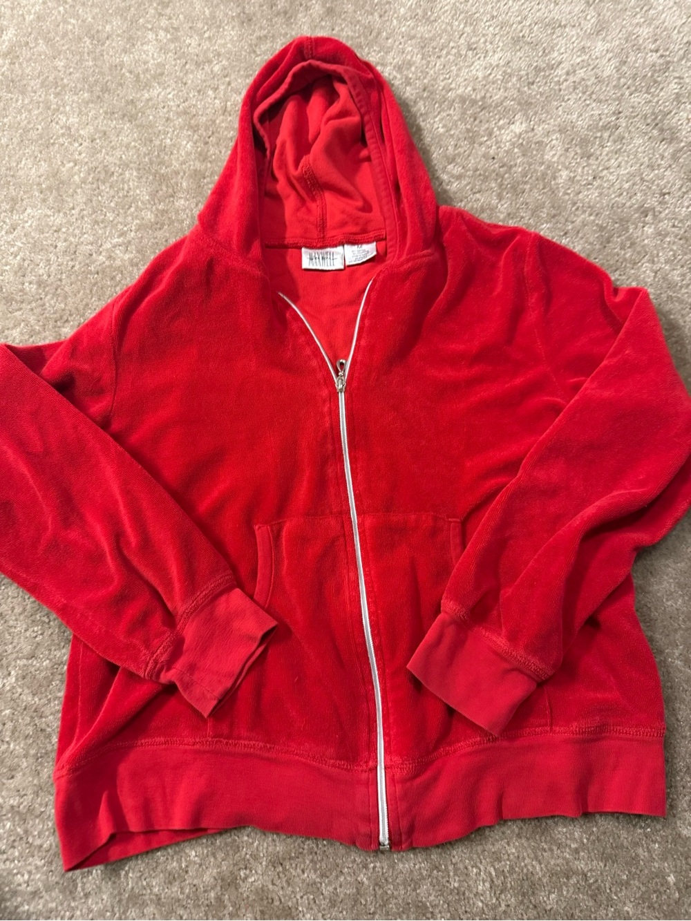jason maxwell Red Zip-Up Velour Hoodie